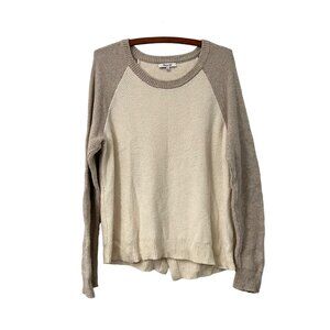Madewell Womens Cream Oatmeal Colorblock Waffle Knit Tulip Back Sweater Large